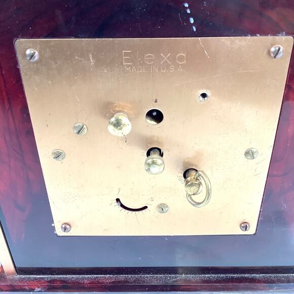 TESTED MCM Art Deco Mantle Wind Up Clock Lucite Metal Elexa Corp USA - Picture 6 of 10